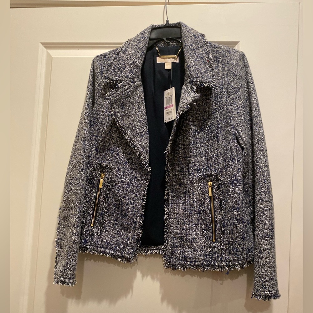 MICHAEL KORS NWT MOTORCYCLE JACKET Size-6 NAVY - Picture 1 of 6